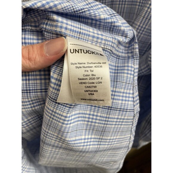 UNTUCKit Durbanville Shirt Large Tall Wrinkle Free Plaid Long Sleeve Blue Slim - Picture 5 of 10